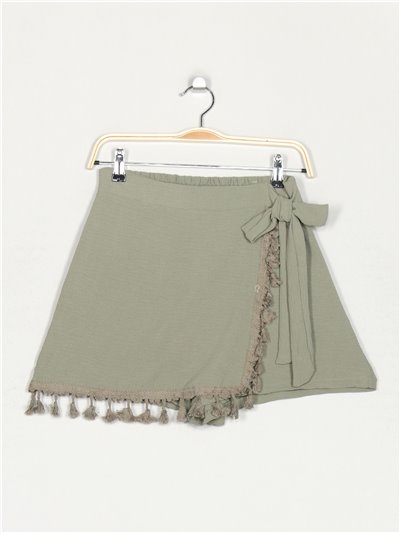 Short falda borlas verde-militar