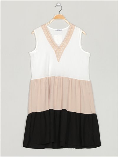 Tricolor dress with lace negro
