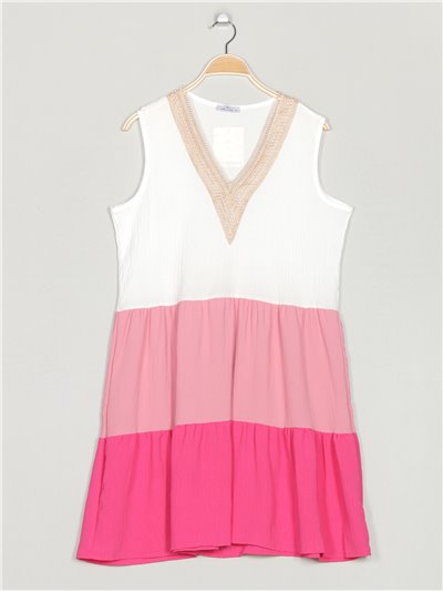 Tricolor dress with lace fucsia