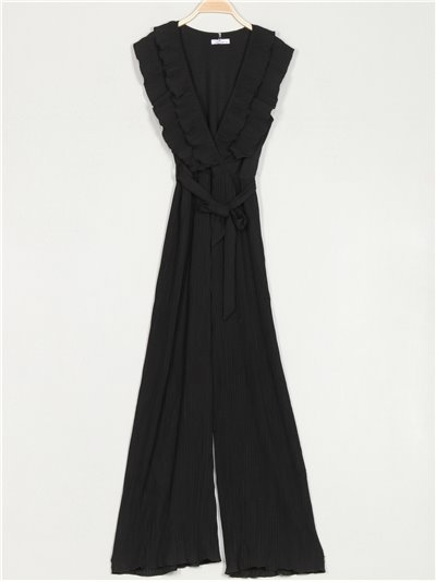 Pleated jumpsuit with ruffles negro