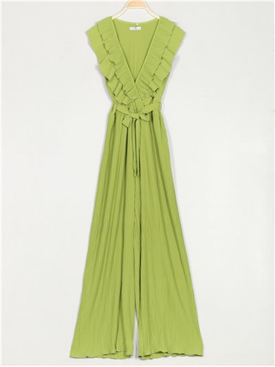 Pleated jumpsuit with ruffles verde