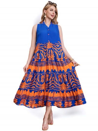 Maxi printed dress with ruffles azulon