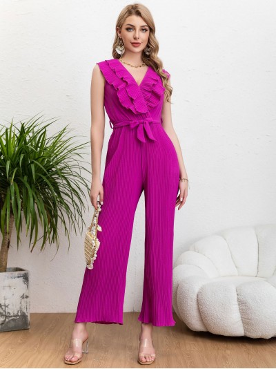 Pleated jumpsuit with ruffles buganvilla