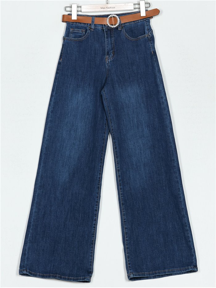 Jeans rectos cinturón azul (S-XXL)