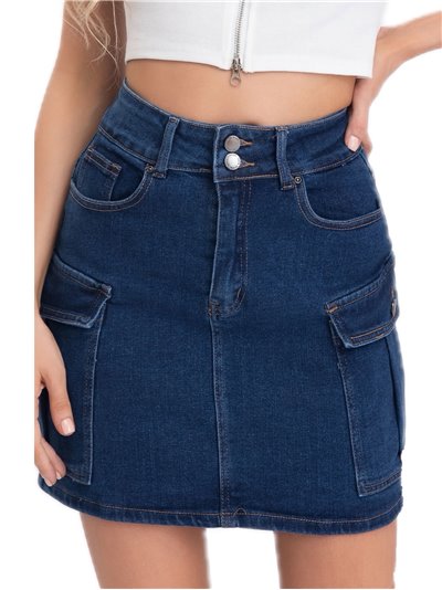 Short falda denim bolsillos azul (XS-XL)