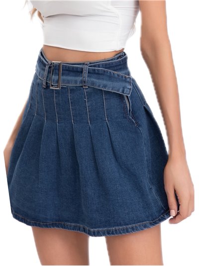 Belted denim bermuda skirt azul (XS-XL)