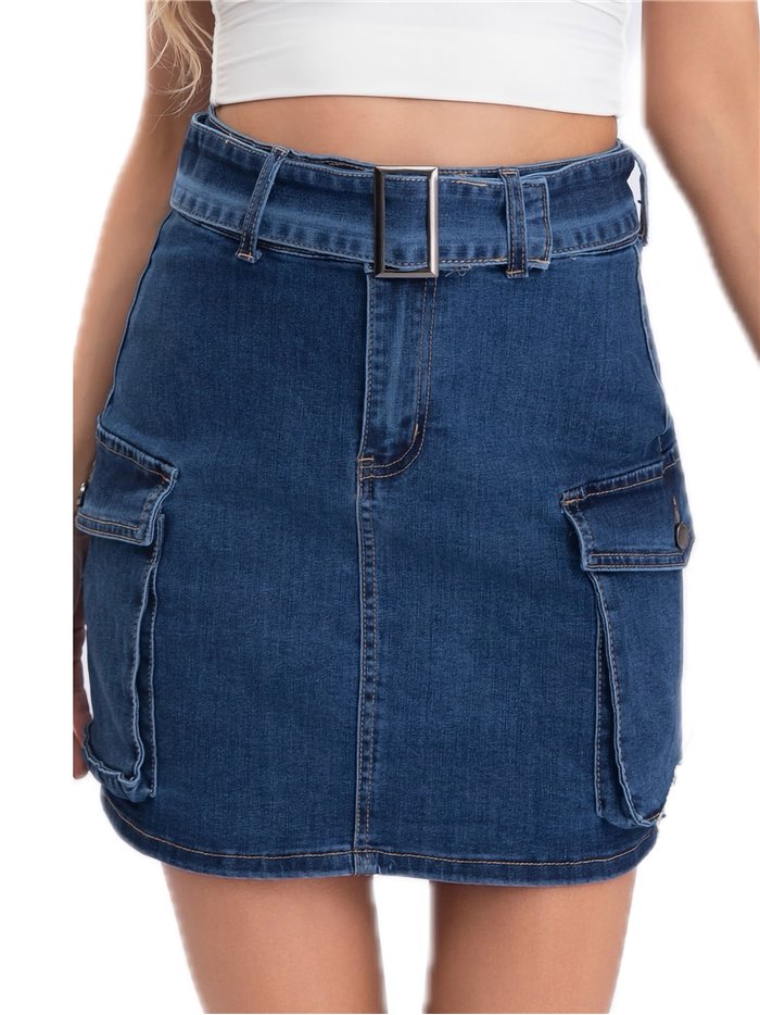 Short falda denim bolsillos azul (S-XXL)