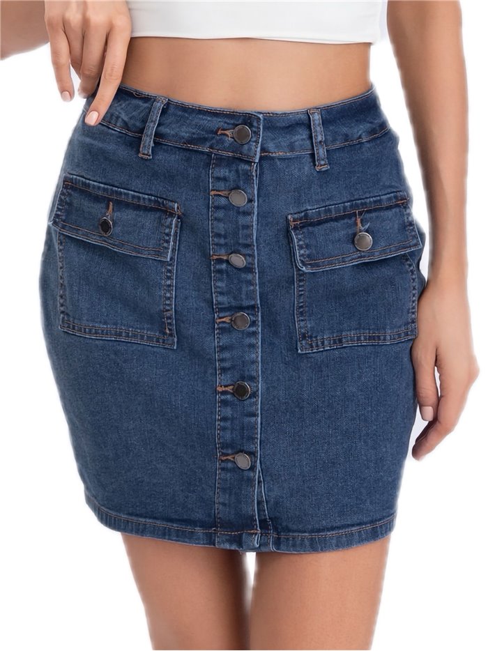 Short falda denim botones azul (S-XXL)