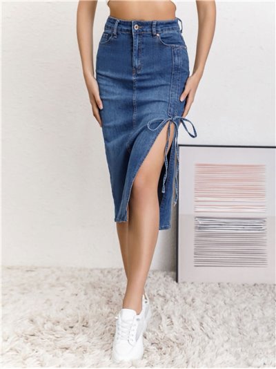Denim midi skirt with a vent azul (S-XXL)