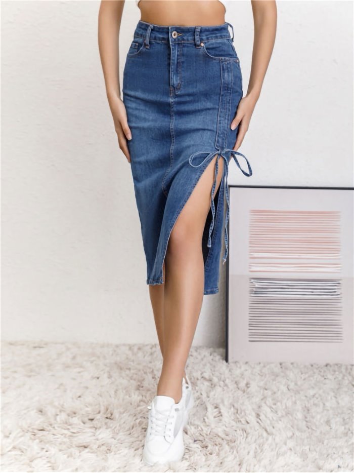 Falda denim midi abertura azul (S-XXL)