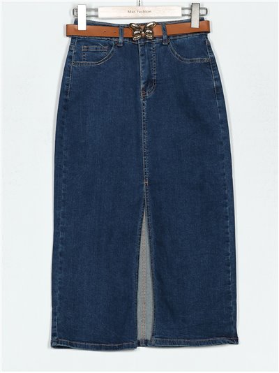 Belted denim midi skirt azul (S-XXL)