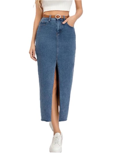 Belted long denim skirt azul (XS-XL)