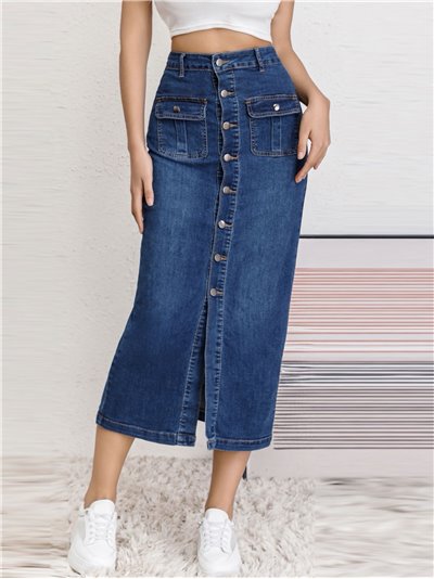 Long denim skirt with buttons azul (S-XXL)
