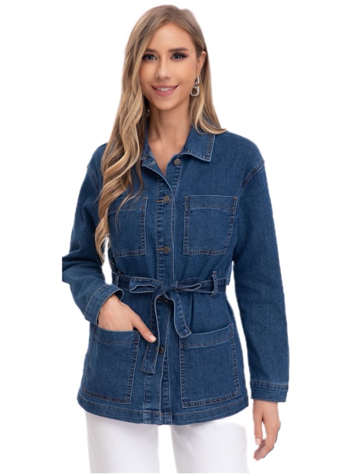 Belted denim overshirt azul (S-XXL)