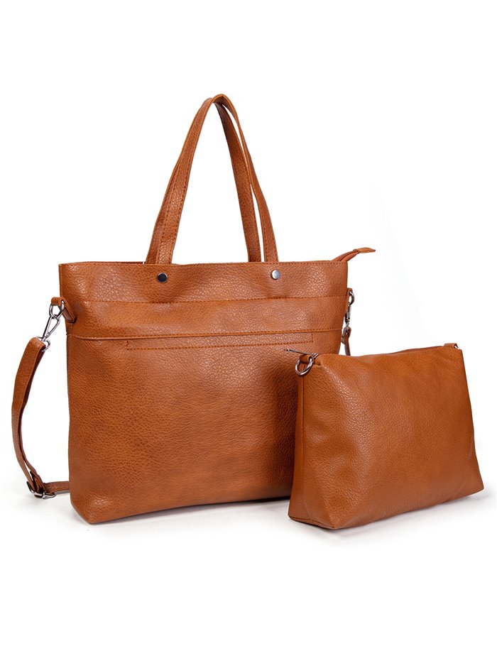 2 pieces Contrast tote bag + crossbody bag brown