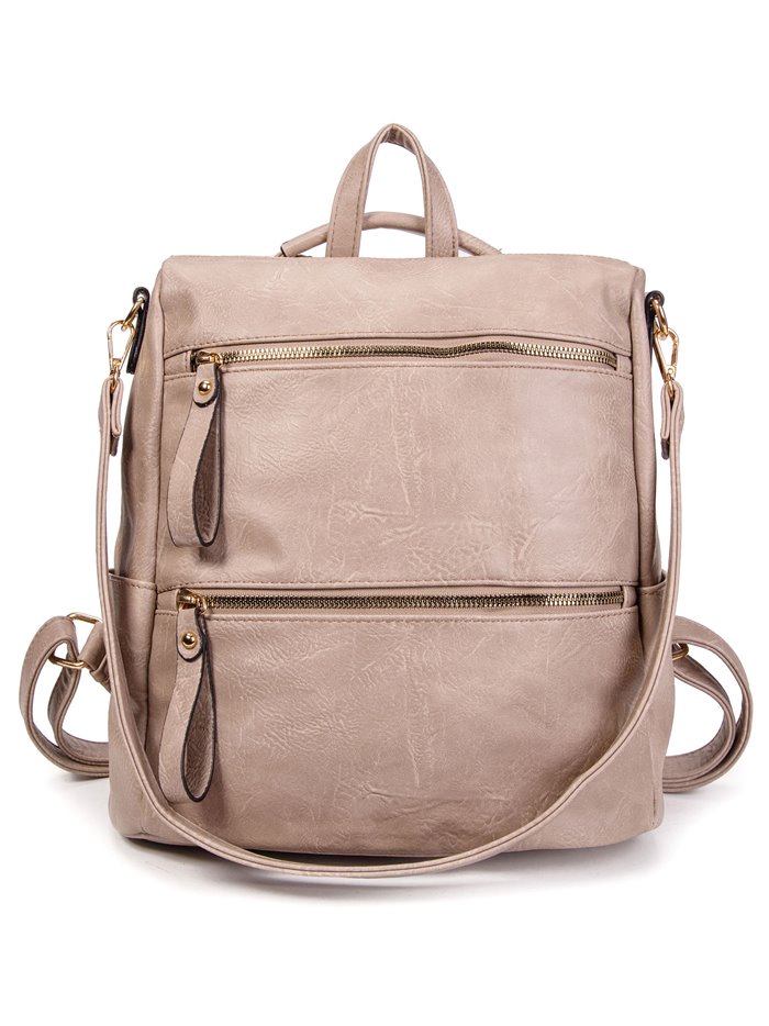 Backpack with zip khaki