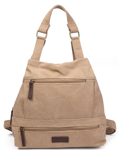 Canvas backpack with zip khaki