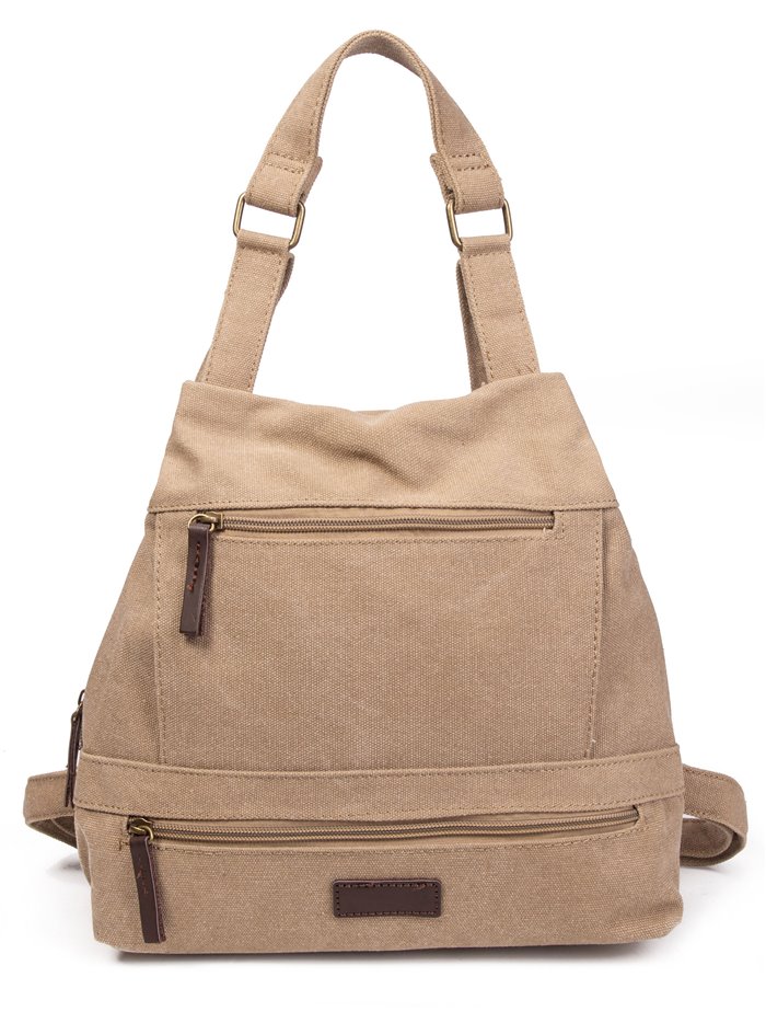 Mochila canvas cremalleras khaki