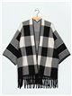 Checked knit cape with fringing (S/M-L/XL)