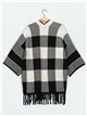 Checked knit cape with fringing (S/M-L/XL)