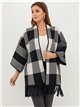 Checked knit cape with fringing (S/M-L/XL)