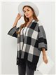 Checked knit cape with fringing (S/M-L/XL)