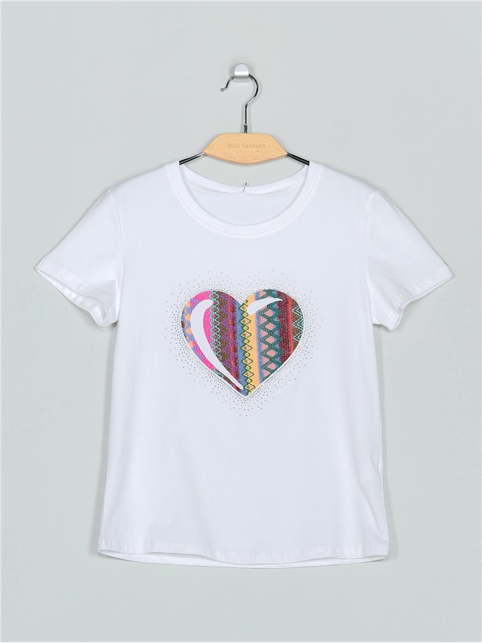 Heart t-shirt with rhinestone (S/M-L/XL)