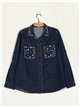 Oversized denim shirt with rhinestone azul (S-XXL)