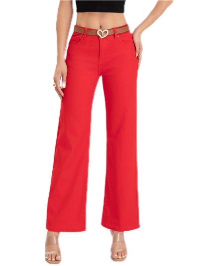 Jeans rectos cinturón rojo (S-XXL)