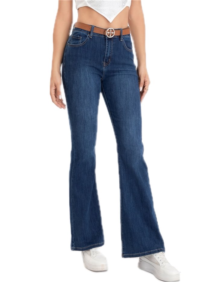 Jeans flare cinturón azul (S-XXL)