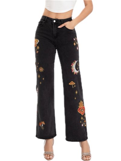 Embroidered straight jeans negro (S-XXL)