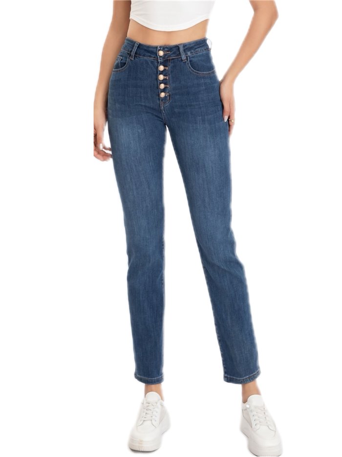 High waist jeans with buttons azul (S-XXL)