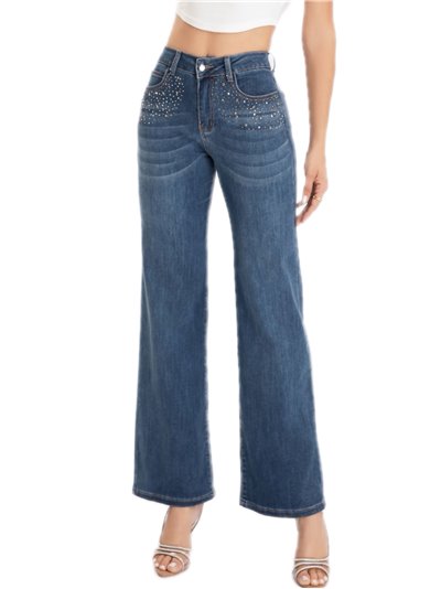 Jeans rectos strass azul (36-46)