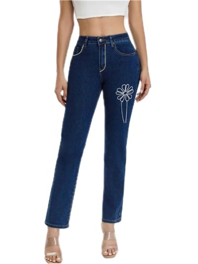 Mom fit jeans with rhinestone azul (36-46)