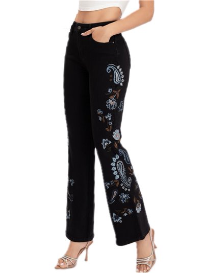 Embroidered flare jeans negro (S-XXL)