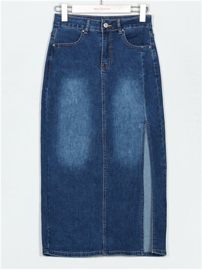 Denim midi skirt with a vent azul (S-XXL)