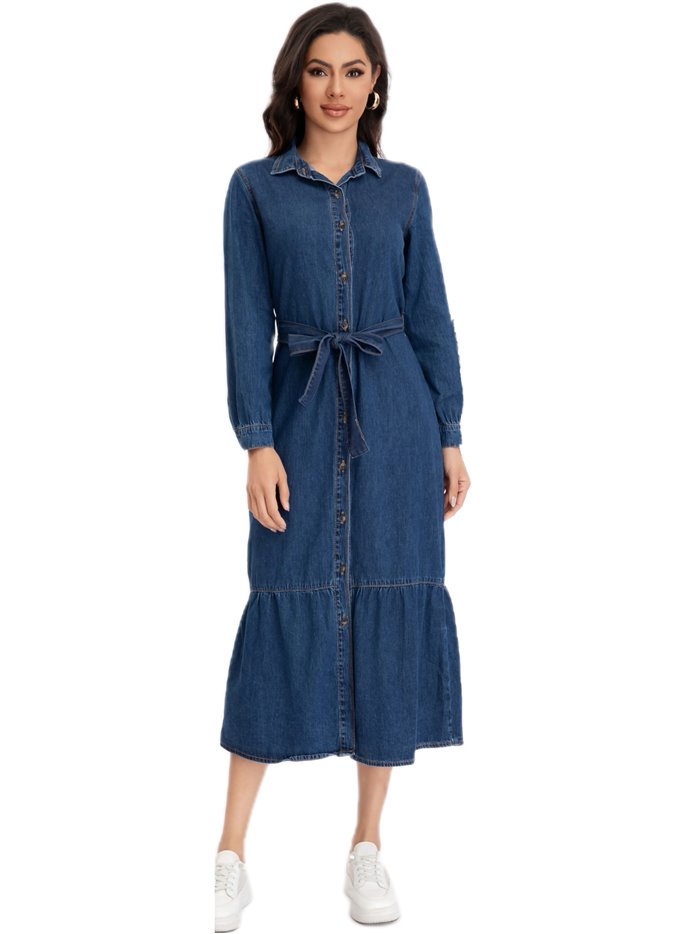 Denim dress with belt azul (S-XXL)