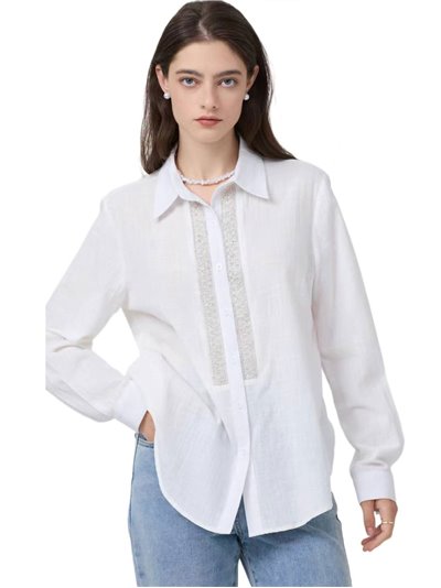 Camisa efecto lino abalorios blanco (M-L-XL-XXL)