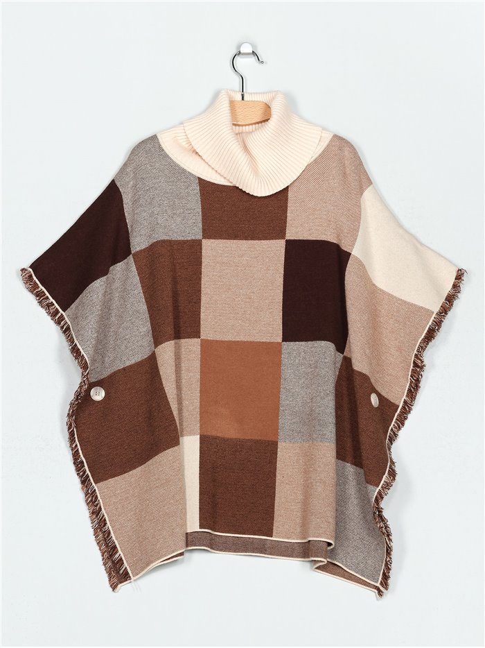 Poncho cuadros flecos (M/L-L/XL)