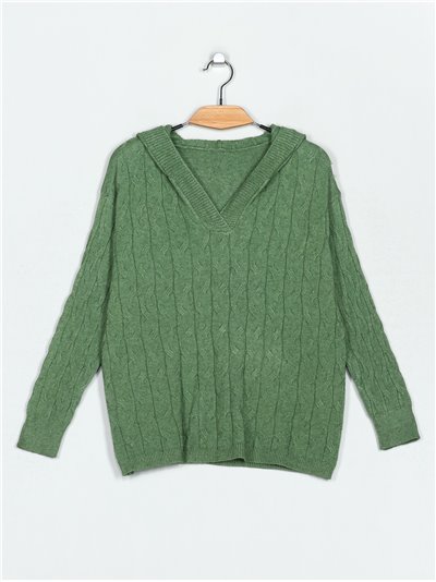 Hooded textured cable-knit sweater (M/L-L/XL)