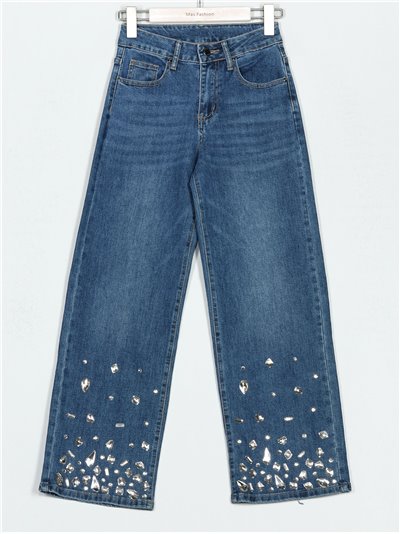 Straight jeans with rhinestone azul (XS-XXL)