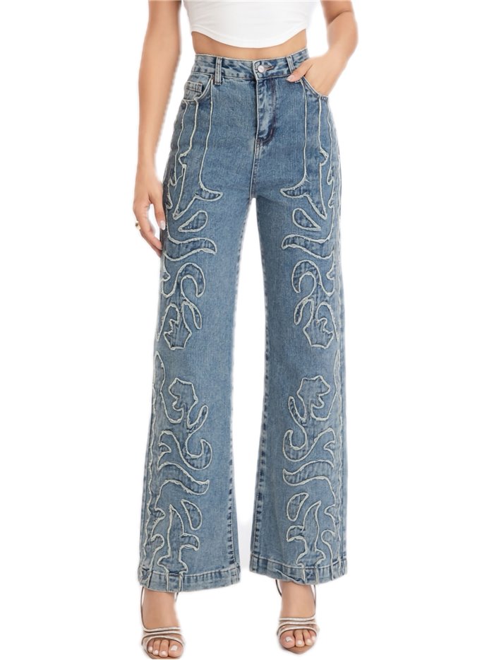 High waist embroidered straight jeans azul (S-XXL)