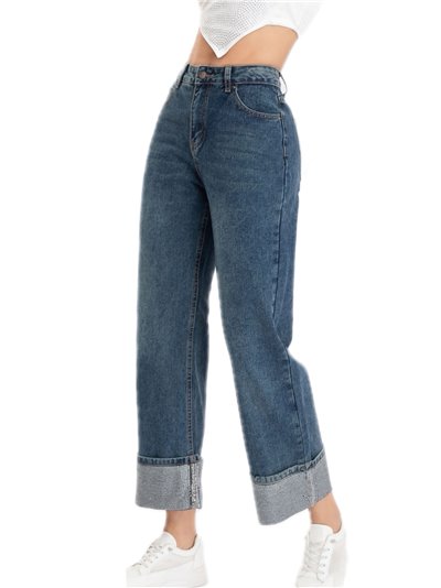 Mom fit jeans with rhinestone azul (S-XXL)