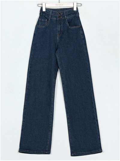 Jeans rectos cintura elástica azul (XS-XL)