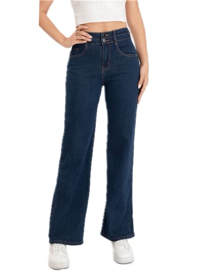 Jeans rectos cintura elástica azul (XS-XL)