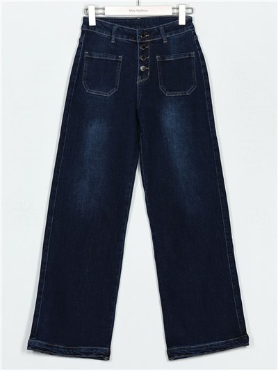 Jeans rectos botones azul (S-XXL)