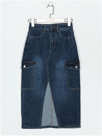 Midi denim skirt with pockets azul (XS-XL)