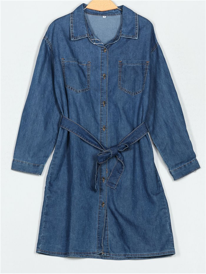 Vestido denim cinturón azul (S-XXL)