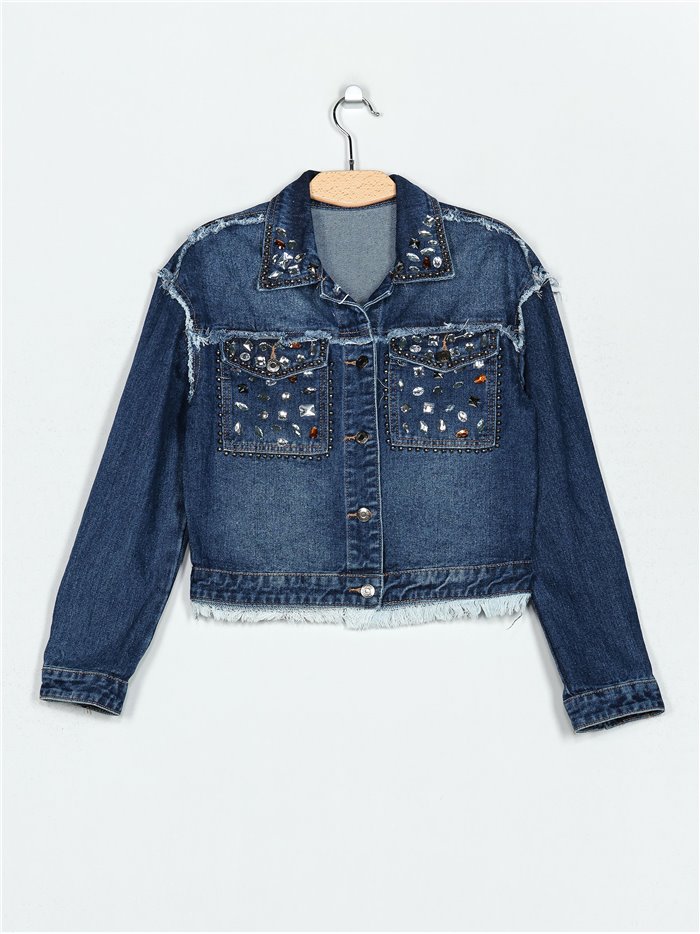 Denim jacket with rhinestone azul (S-XXL)