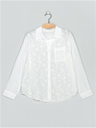 Camisa bordada flores blanco (M-L-XL-2XL)